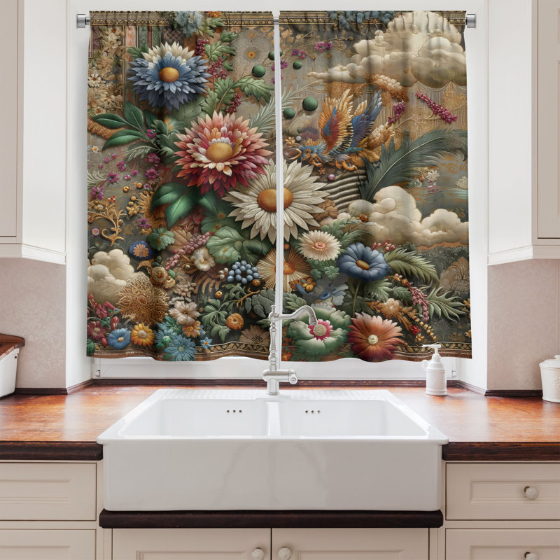 Floral Eucalyptus Kitchen Curtain, 55" W x 45" L