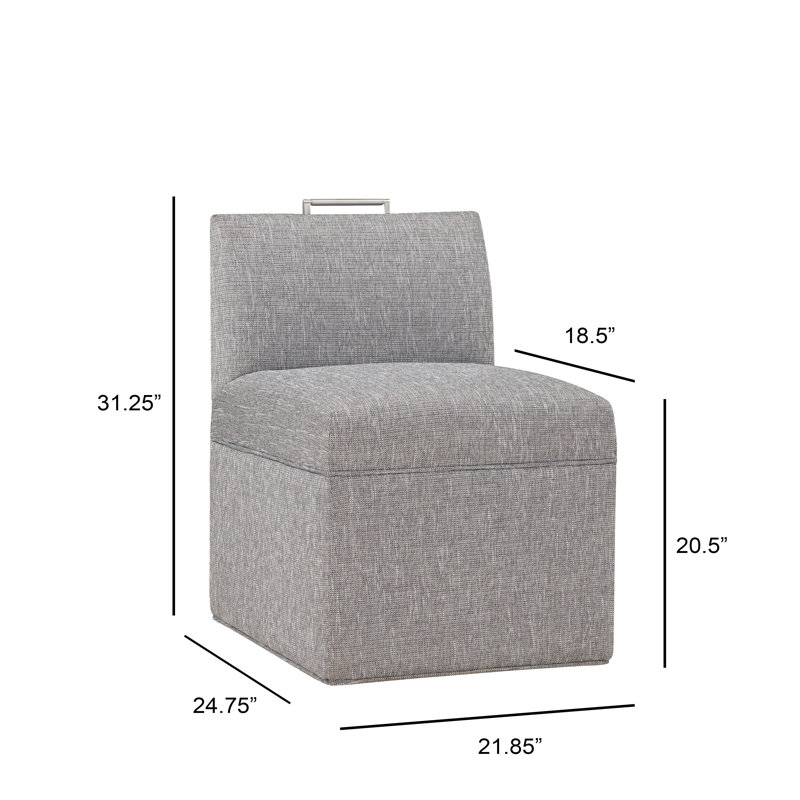Chaise à roulettes Della Modern capitonnée, couleur gris cendré, avec poignée en nickel