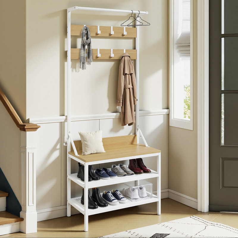 Hall Tree 72cm Wide with Bench and Shoe Storage, Light Yellow
