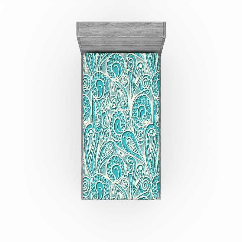 Drap-housse Ambesonne, paquet de 2, Turquoise / cachemire blanc, Drap-housse de taille simple