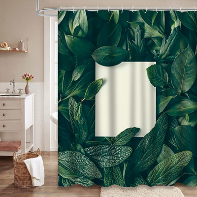 Creative Flowers Leaves Flat Nature Plant Shower Curtain with 12 Hooks