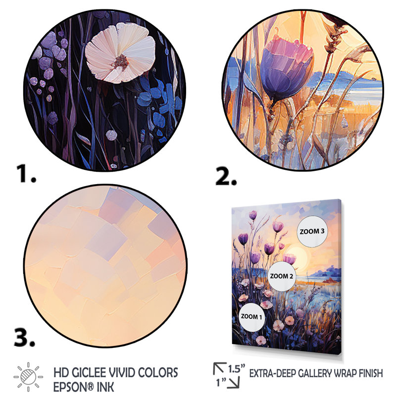 Mauve chardon symphonie I - impressions murales florales et botaniques, Encadrement doré, H 32 po x l 16 po x P 1 po