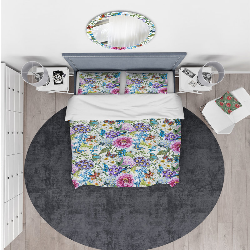 Ensemble de housse de couette en fleur d’oiseau designart, Housse de couette très grand + 2 taies décoratives