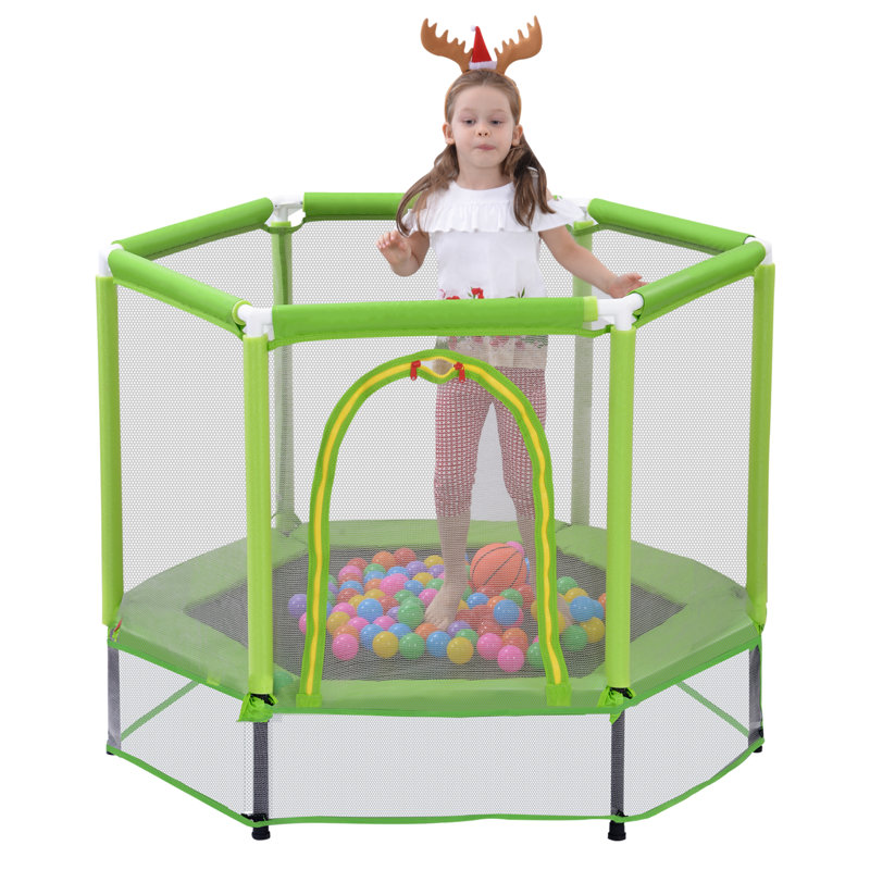 Trampoline hexagonale pour enfants avec enceinte sécuritaire, Green