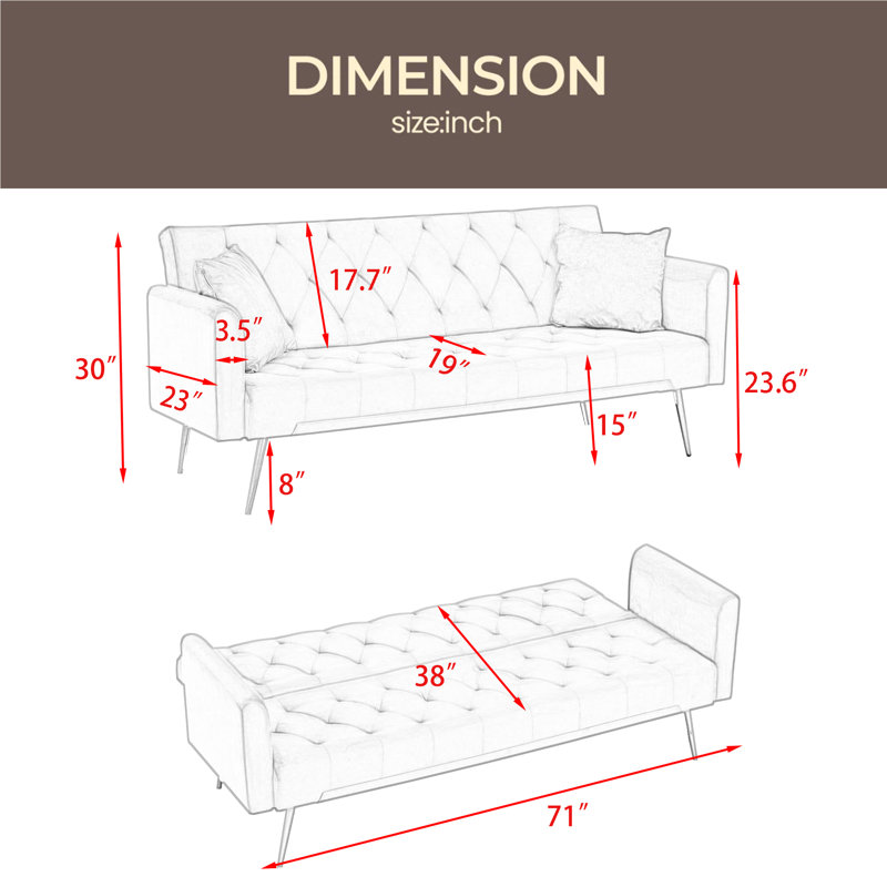 71 Inch Convertible Love Seat Sofa,Suitable For Small Living Room, Bedroom, Office, Gray