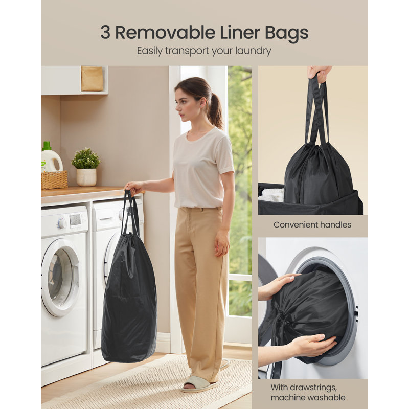 3-Compartment Laundry Basket, Black