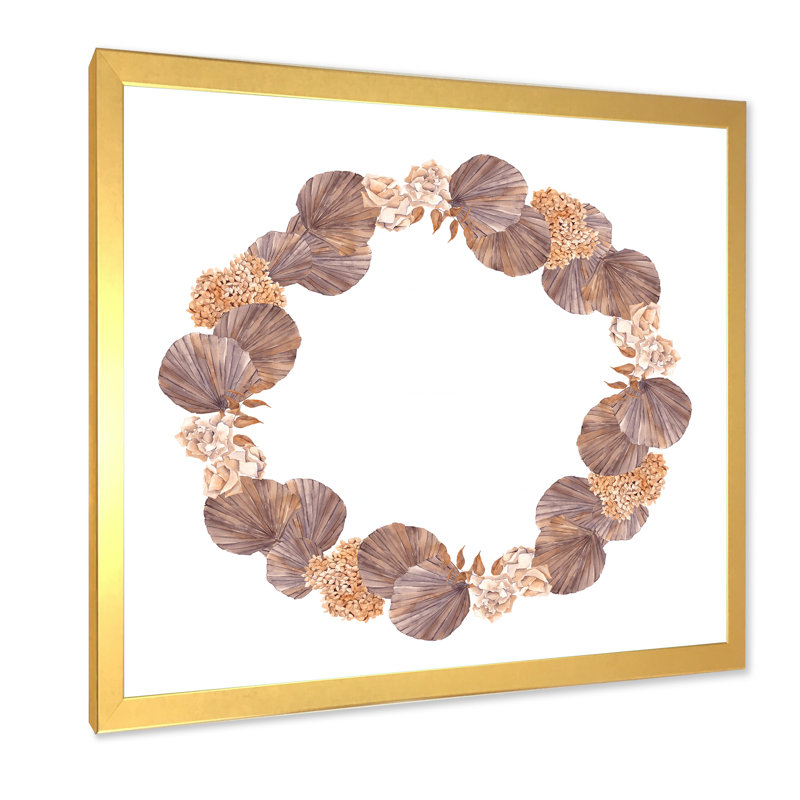 Couronne avec fleurs séchées, feuilles et herbe - reproduction d'art sur toile traditionnelle, H 36 po x l 36 po x P 1 po
