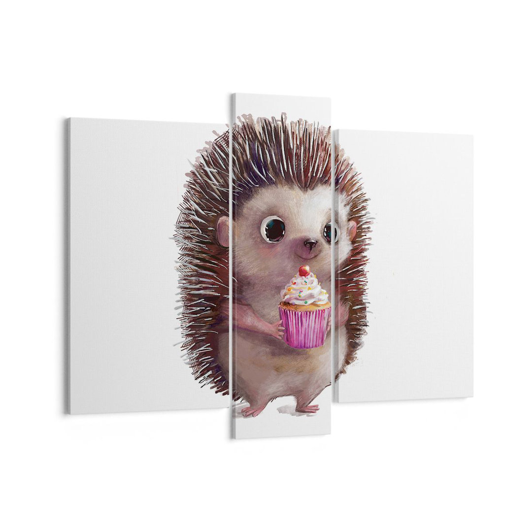 3-tlg. Leinwandbilder-Set Hedgehog Cupcake Children's