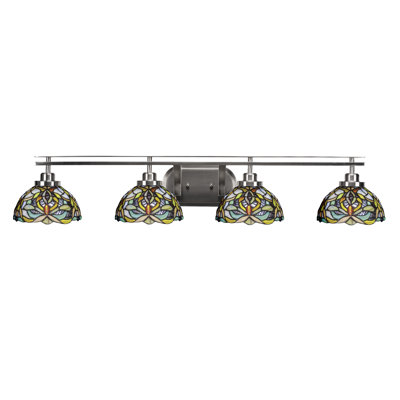 Lundeen 4 Light Bath Bar Shown With 7" Kaleidoscope Art Glass
