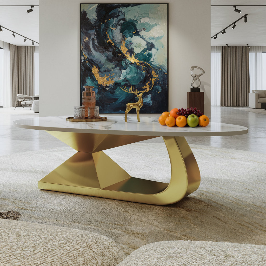 Mercer41 Modern Sintered Stone Top Coffee Table With Stainless Steel ...