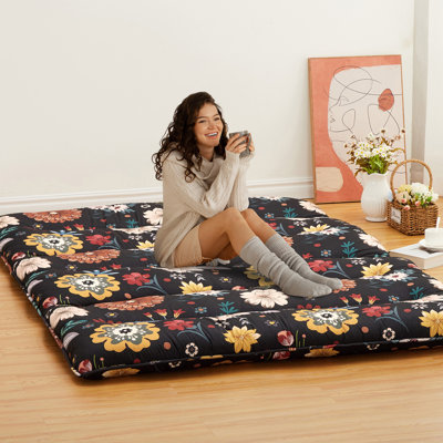 Matelas de sol futon japonais, format simple/double - Lit tatami pliable haute densité de 7,6 cm d'épaisseur - Coussins de couchage portables et confortables pour les voyages, noir.