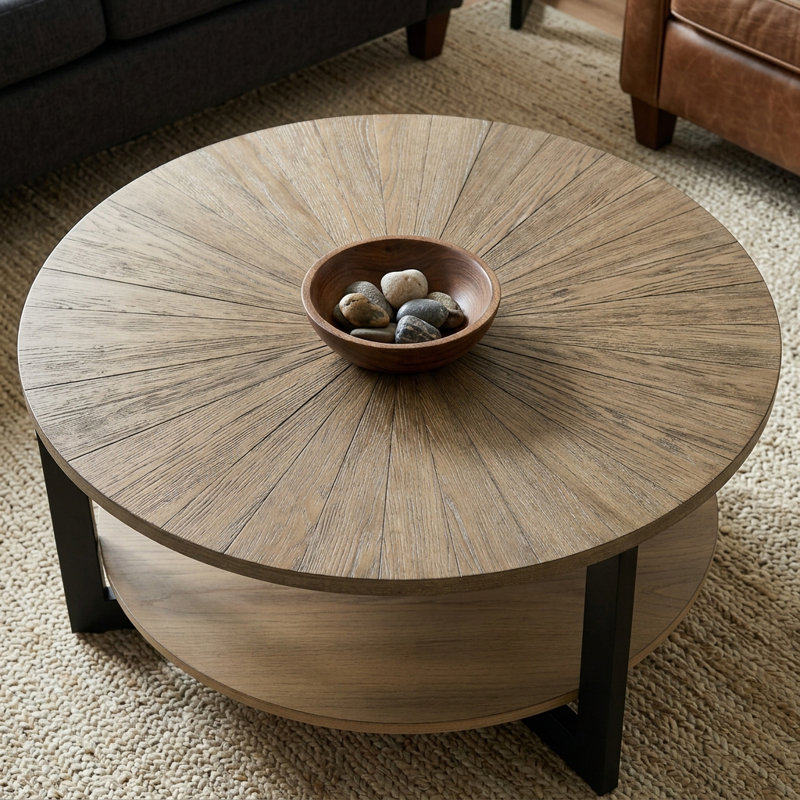 Frame Coffee Table with Storage, Brown Ash/Black