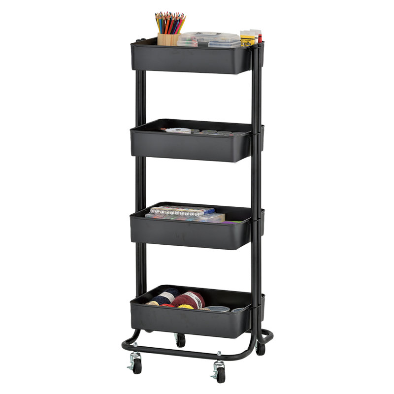 ECR4Kids 4-Tier Metal Rolling Utility Storage Cart, Multipurpose Organization, Multipurpose Organization, Black