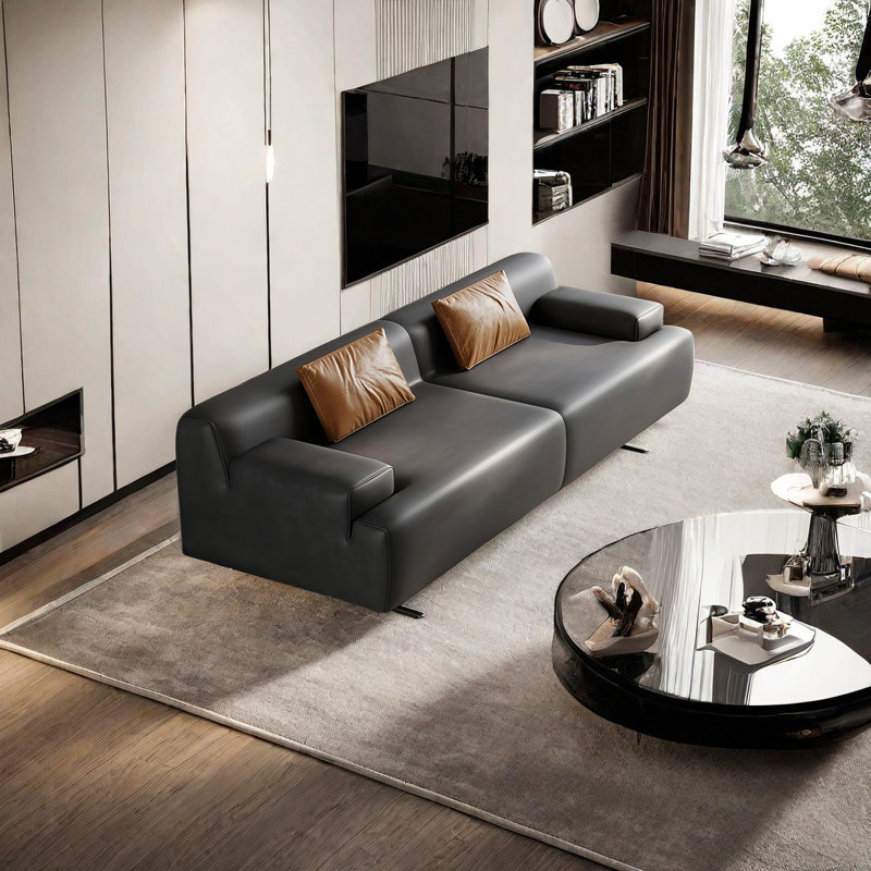 Banc rembourré en cuir de microfibre Modern Simplicity, H 27,55 po x l 70,86 po x P 21,65 po, Gris foncé