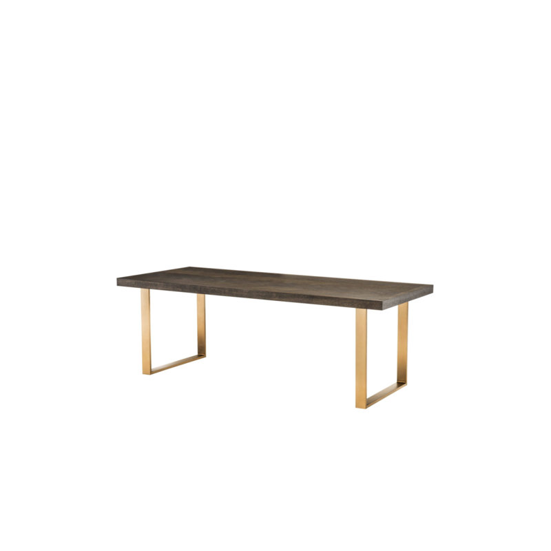 Borghese Solid Oak Dining Table, 39.3701" W x 90.5512" L, Brown Oak/Brushed Brass
