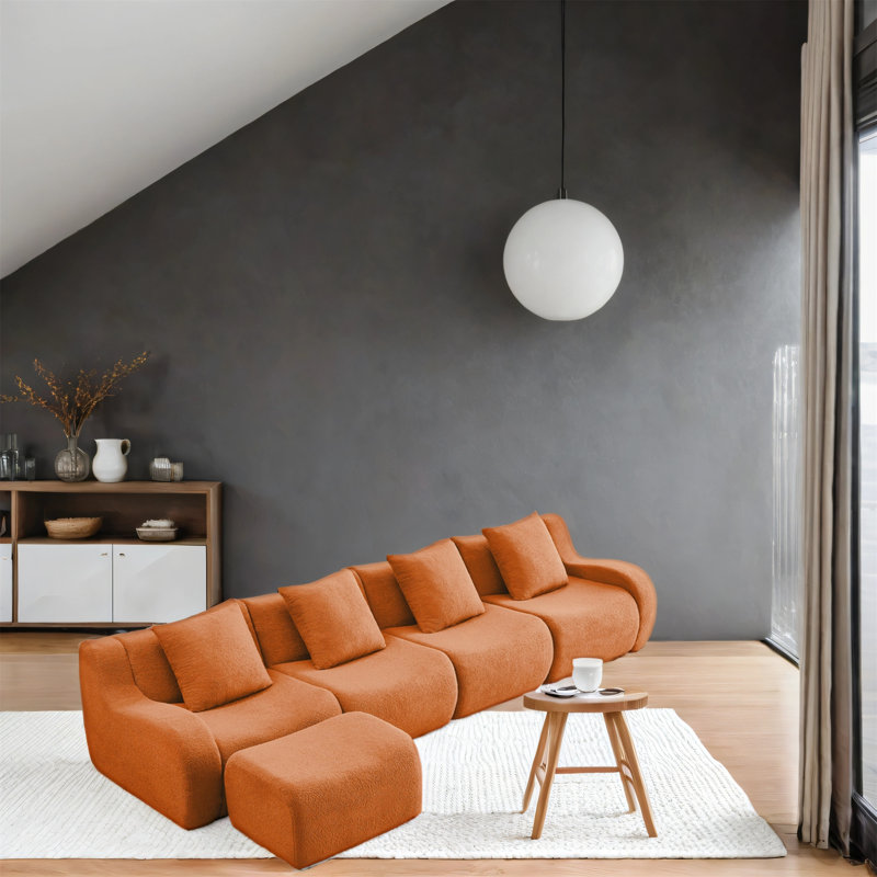 Canapé en forme de L à 4 places avec tissu, Orange moelleux