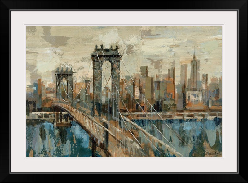 «New York View» par Aniessa, reproduction d'art, H 32 po x l 44 po x P 1 po, Cadre noir