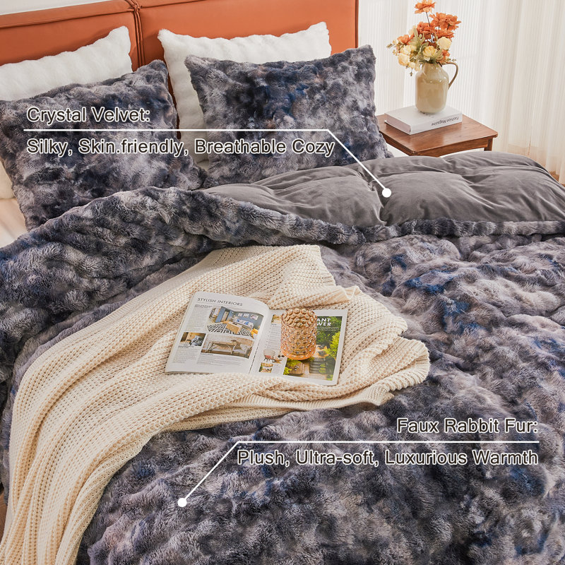 EMME Luxury Elegant Shaggy Bubble Bedding Sets，Faux Fur Duvet Cover  , 2/3 Pieces Soft Fluffy Comforter Cover, Cozy Warm for Winter