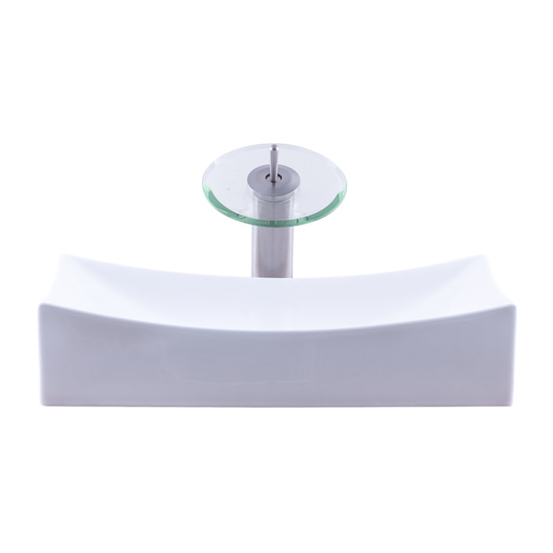 Lavabo de salle de bain rectangulaire rectangulaire en céramique avec robinet, Nickel brossé