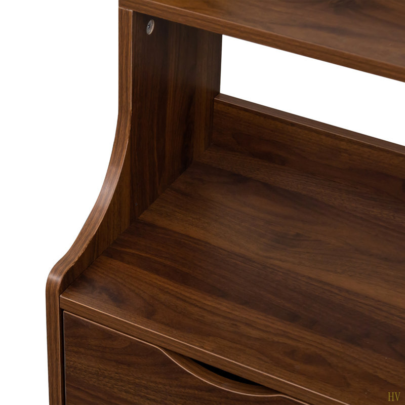 Table de chevet avec bibliothèque, table de chevet avec 2 tiroirs de rangement pour la chambre à coucher, Brun