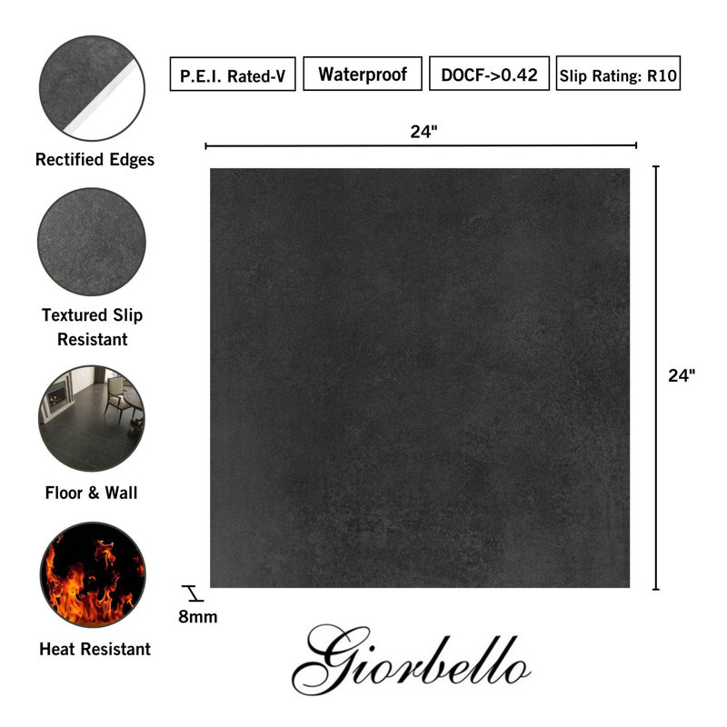 24" X 24" Melange Porcelain Floor And Wall Tile, Black