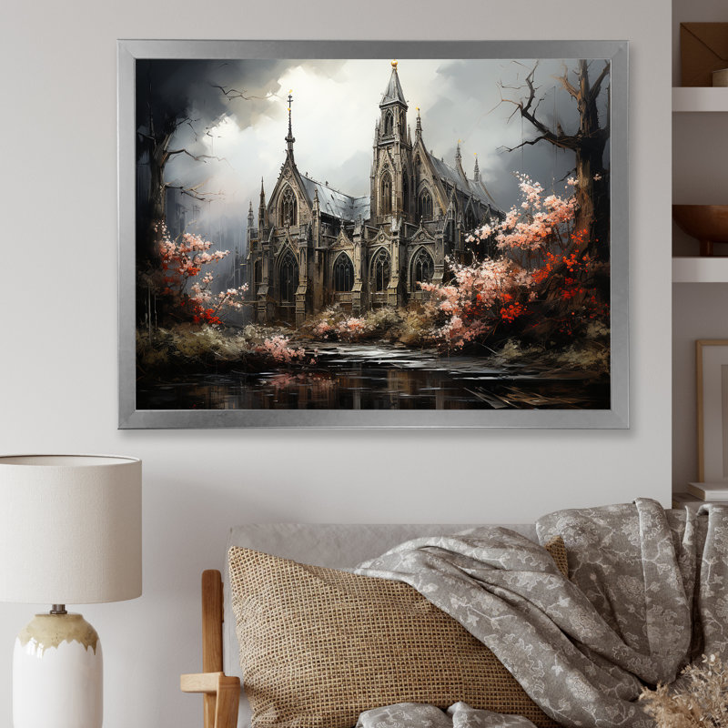 «Black Neo Ecclesiastic Vision Church II», art mural, Cadre de coin argenté fermé, H 30 po x l 40 po x P 1,5 po