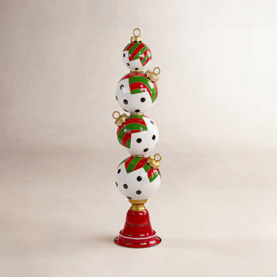 6ft. Tall Iron Christmas Ornament Display Tower in Black & White Polka Dots