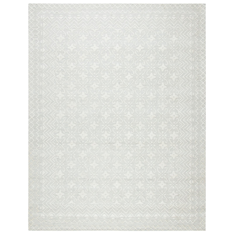 Tapis gris / ivoire en laine touffeté à la main à motif géométrique Jahiem, Rectangle 10 pi x 14 pi