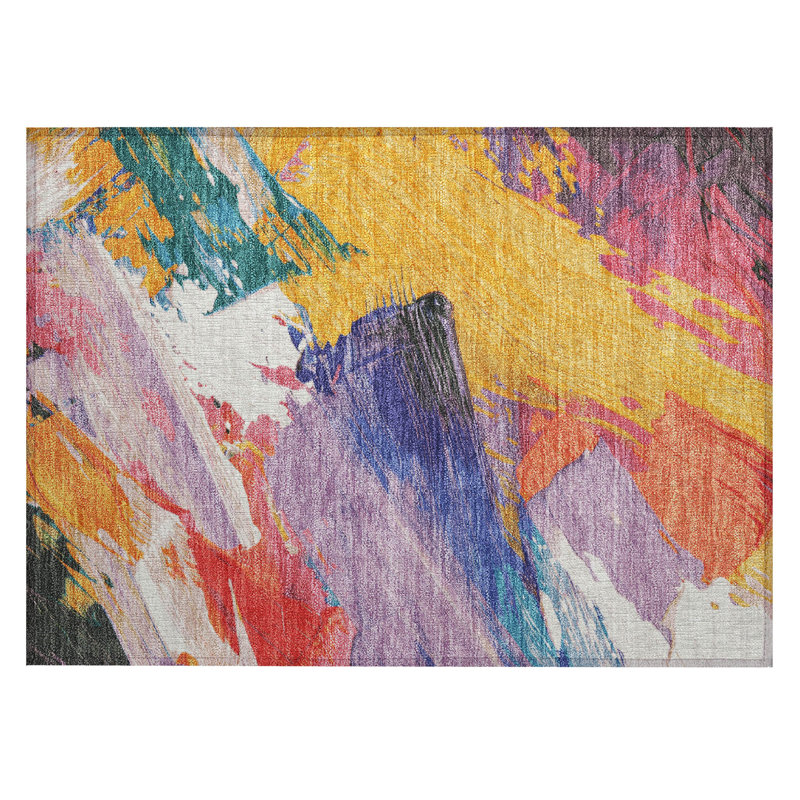 Machine Washable Indoor/Outdoor Claudian ACN1512 Gold Rug, Rectangle 1'8" x 2'6"