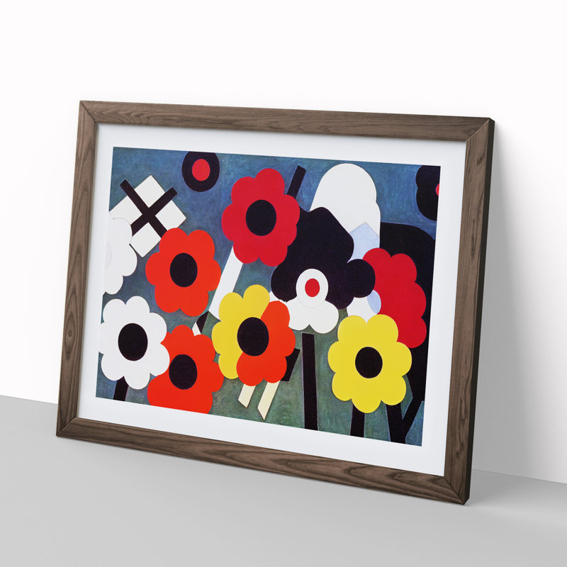 Electrifying Flower Market Abstract 1 Piece Single Picture Frame Painting, 34cm H x 46cm W x 2cm D, Walnut