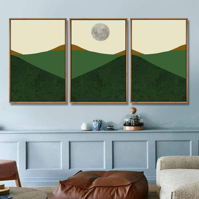 Paysage abstrait style nordique simple - 3 pièces avec cadre flottant, H 36 po x l 72 po x P 1,5 po