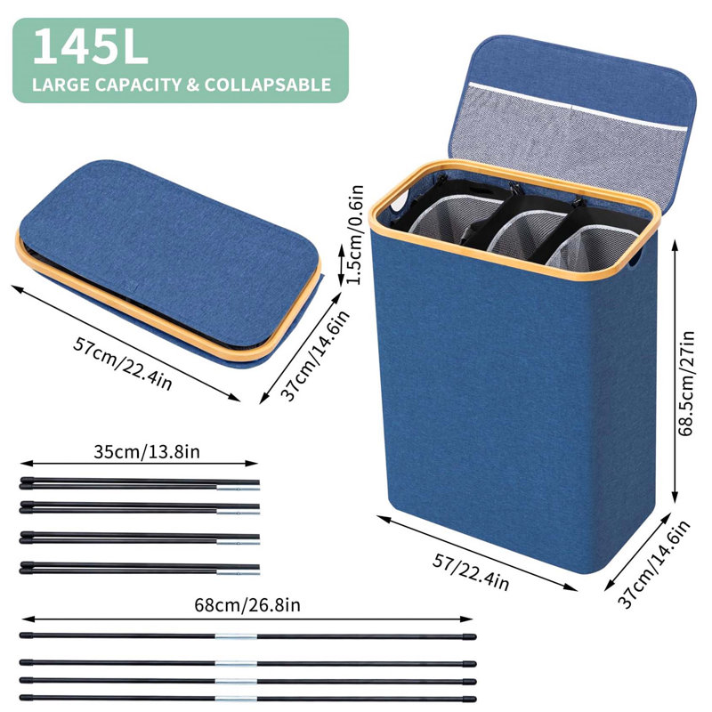 Bhargava Laundry Hamper with Handles, Blue