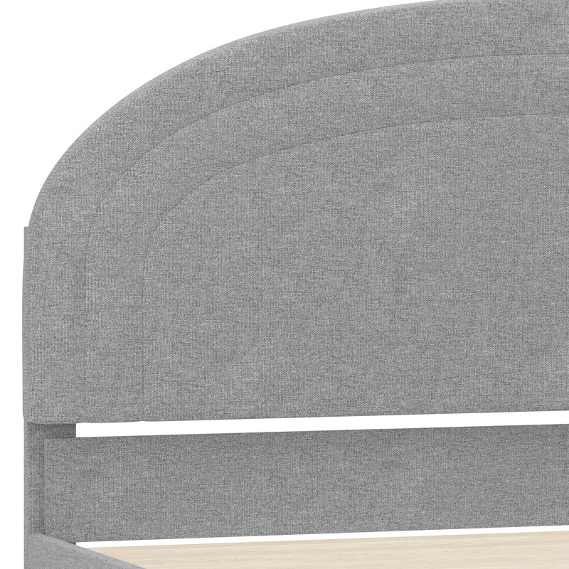 Aurey Upholstered Platform Bed Frame - Curved Stitched Headboard And Slat Foundation, Gray, Full