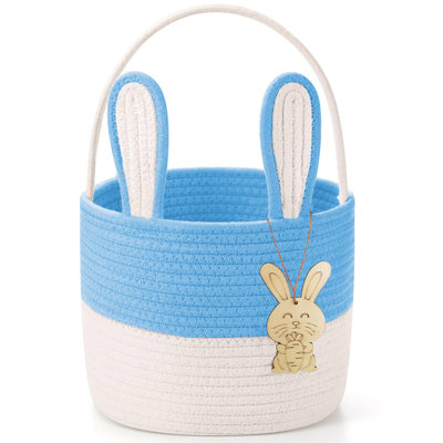 Easter Basket For Kids, Easter Bunny Basket, Woven Cotton Rope Egg Easter Gift Baskets For Girls, Boys, Toddler, Babies, Blue