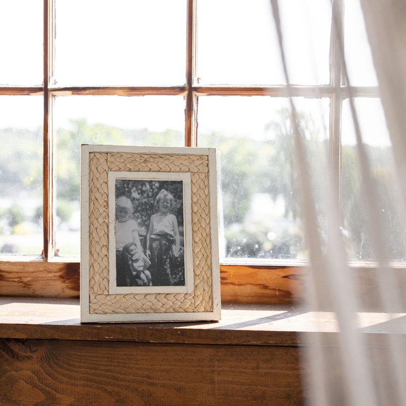 Whitewashed Wood and Reed 4x6 Picture Frame with Glass