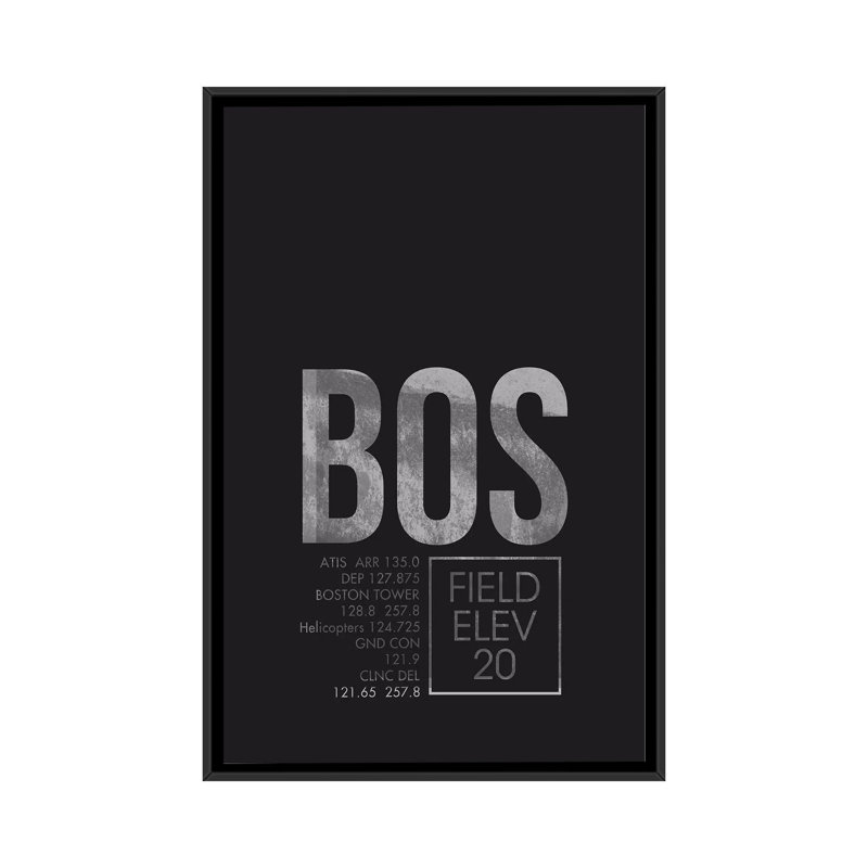 Art textuel sur toile "Boston (Logan)", H 26 po x l 18 po x P 1,5 po, Toile avec cadre noir, Pas de tapis