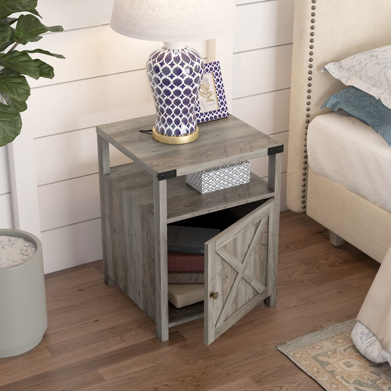 Table de chevet avec station de charge Farmhouse, Gris rustique
