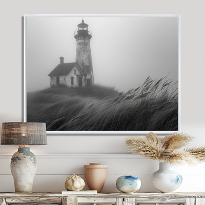 Phare monochrome brouillard d'hiver, falaise I - art mural de salon phares