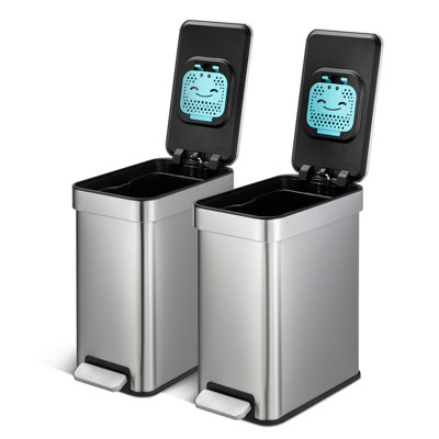 Ensemble de 2 poubelles minces en acier inoxydable 3 gallons avec contrôle des odeurs CleanAura et couvercle à fermeture en douceur Home Zone Living