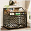 Meuble pour chien 43,3 pouces en bois avec séparateur, portes doubles et trois tiroirs pour grands et moyens chiens, brun rustique
