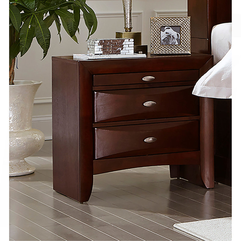 Charmante table de chevet en bois au design gracieux et au rangement pratique, Noyer brun