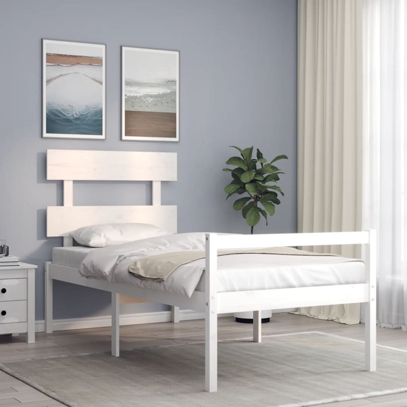 Anniki Solid Wood Bed, White, European Single (90 x 200cm)