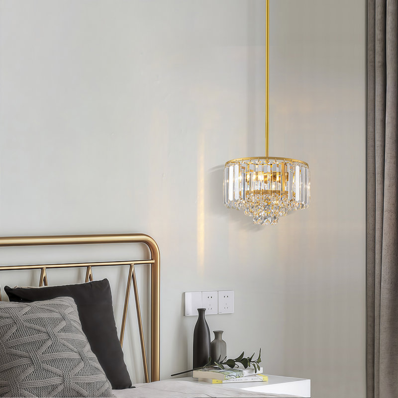 Modern 4-Tier Crystal Chandelier, Gold, 2 Lights