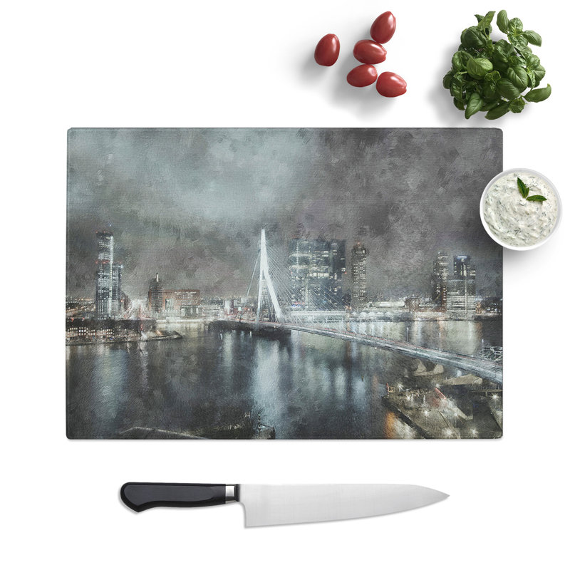 Rotterdam Skyline Painting Chopping Board, 0.4cm H x 28.5cm W x 39cm L