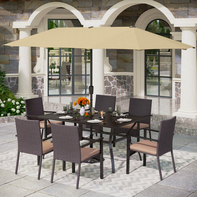 Armisha 6 - Person Patio Dining Set Rectangular Table with Cushions Included