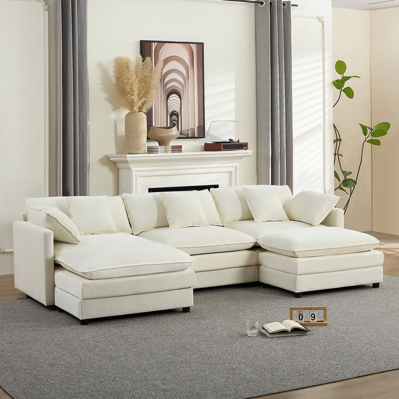 Ensemble de canapé surdimensionné en U de 112,6 po à 5 places, canapé en chenille avec coussins double couche et dossiers ergonomiques