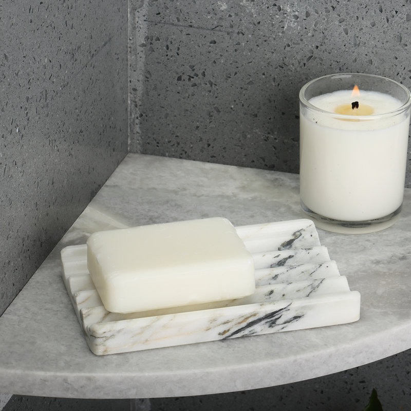 Plateau à savon en marbre naturel, Blanc / Gris