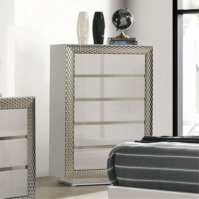 Meuble de chambre de style glam 1pc avec 5 tiroirs et socle en verre