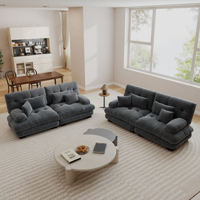 2-Piece Chenille Living Room Set Modular Couch with Deep Seats and Pillows, Black