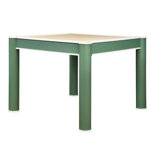 Square Two Drawer Round Leg Game Table In Matte Green Lacquer With Matte White Lacquer Edging